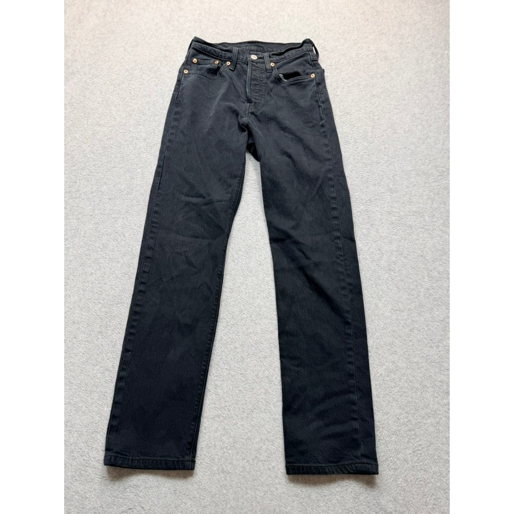 Levis 501 Original Fit Jeans Faded Black Straight Leg Button Fly Denim Pants